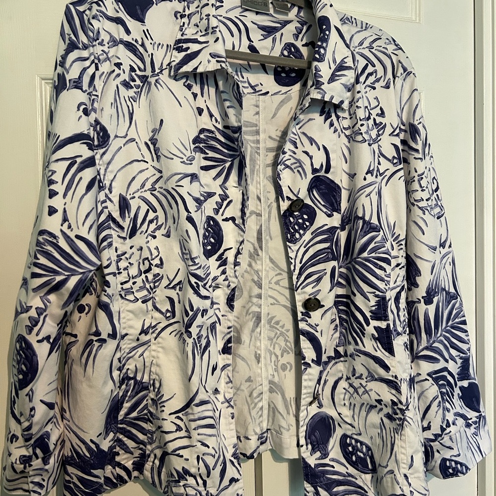 Chico's White and Blue Blazer with Floral Print - Picture 2 of 6